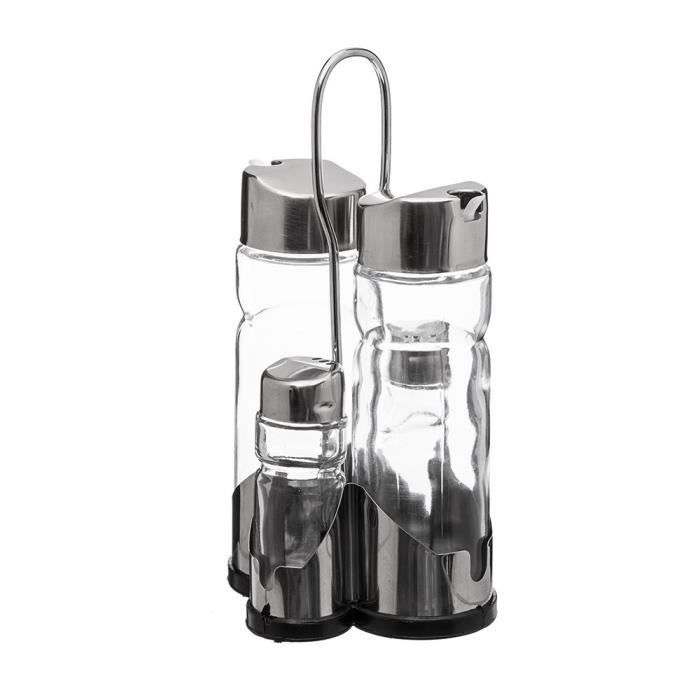 Set porte huile et vinaigre - 5x5x21cm - Couvercles en acier inox - Joint en silicone