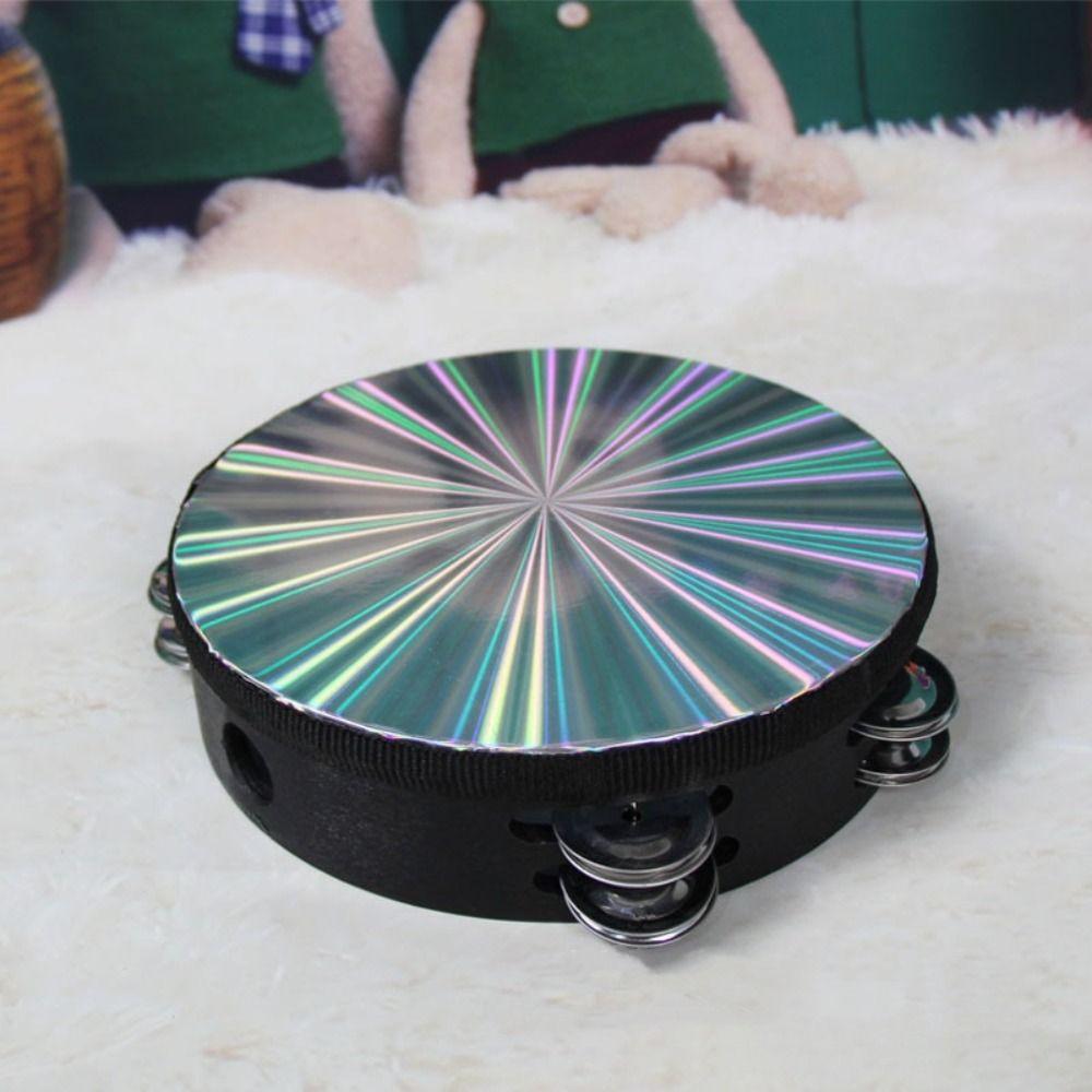 Double Row Hand Held Drum Rainbow Wood Children's Drum Durable Tambourine Musical Instrument