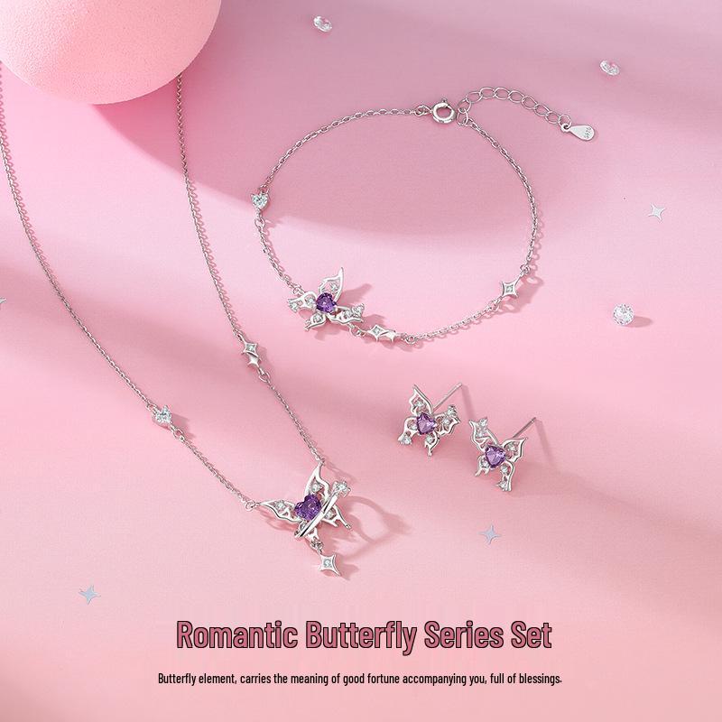 Tichya Dreamy Purple Butterfly Star Stud Earrings, S925 Sterling Silver, Korean Style, Versatile Luxury Accessories for Women.