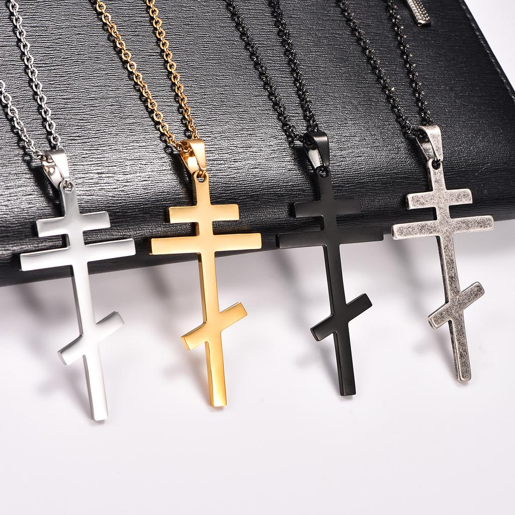 Stylish Stainless Steel Orthodox Cross Pendant Necklace for Women Men Religious Prayer Charms Chain Faith Metal Church Jewelry