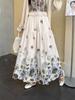 Women's French High Waist Embroidered Crochet Midi Skirt for Autumn/Winter
