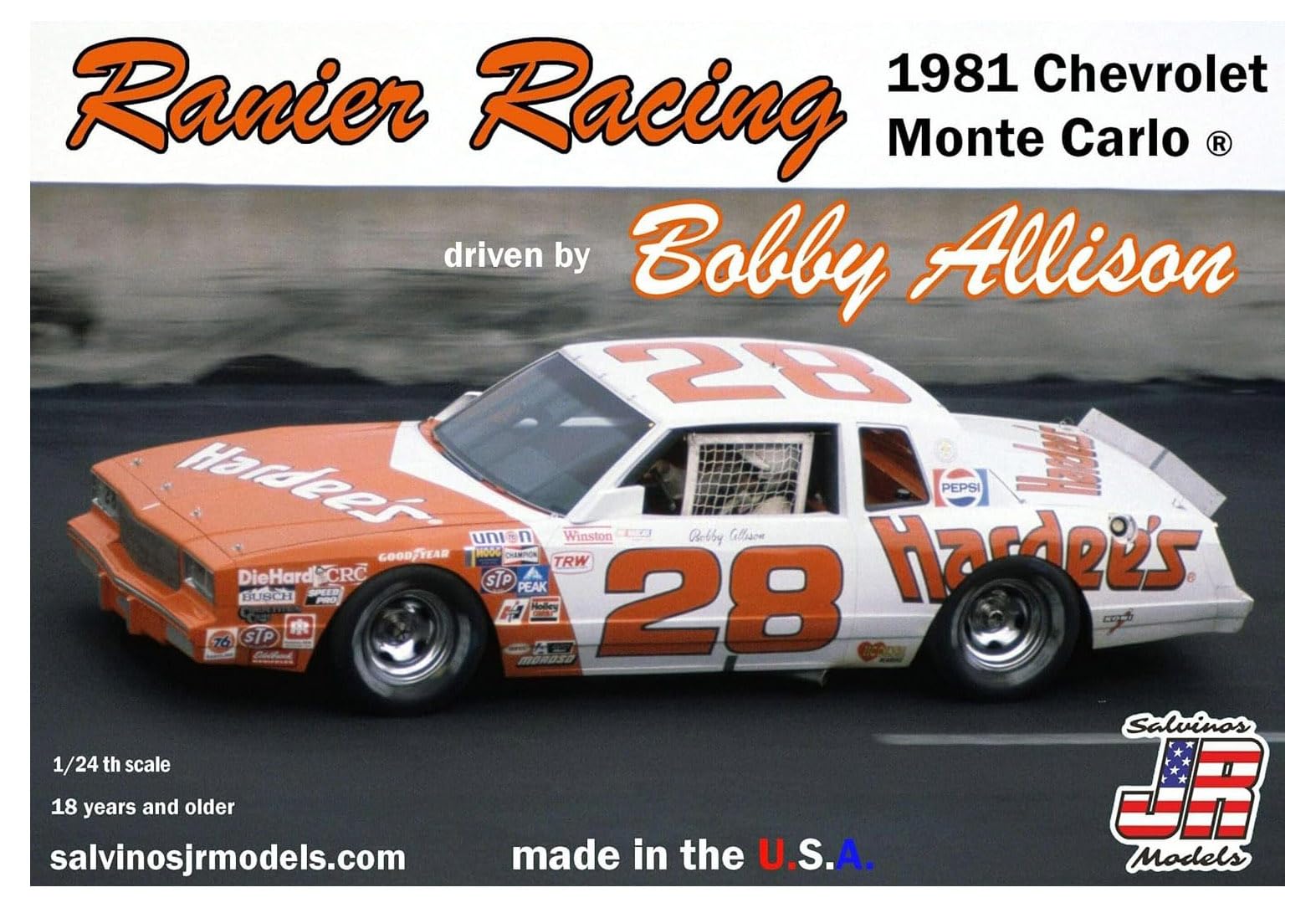 

Salvinos Model Scale NASCAR 1981 Chevrolet Monte Carlo Bobby Allison Rainier Racing Plastic Model SJMRRMC1981C J.R. 1/24