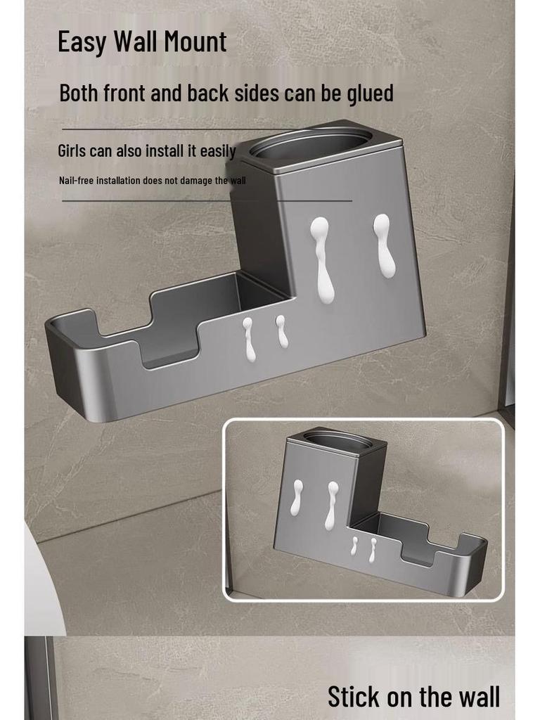 Space Aluminum Wall-Mounted Toilet Brush Set - No Dead Angle, Punch-Free Cleaning Solution