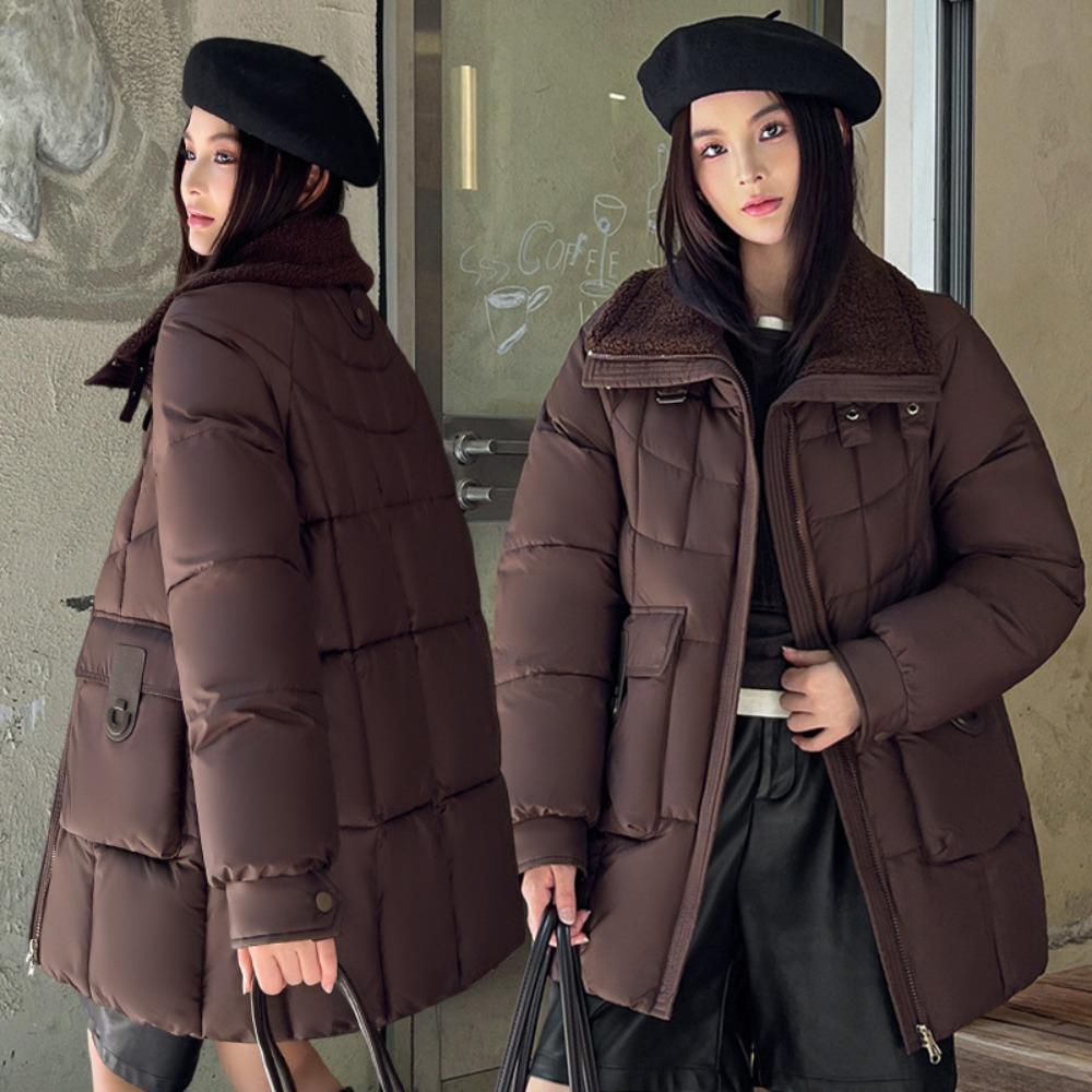 2025 winter new lapel loose medium and long, Korean version of fashion down cotton jacket
