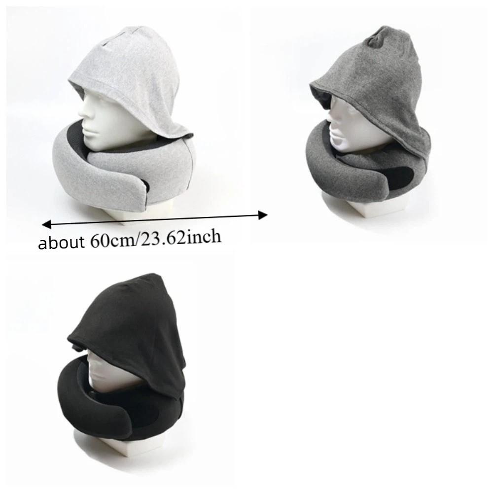 Breathable Hooded Neck Pillow Soft Support Adjustable Foam Travel Pillow with Storage Bag U-Shaped Travel Pillow Airplane Use