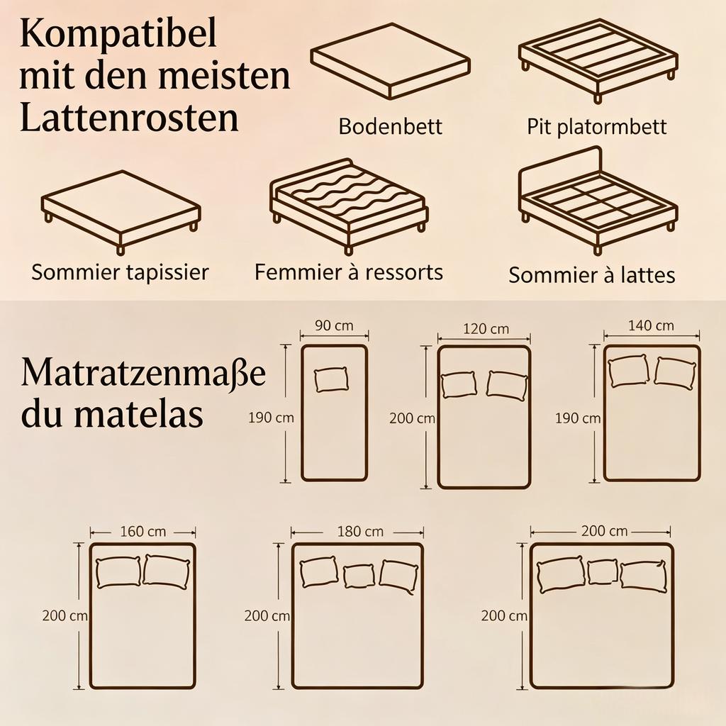 Mattress 140 x 190 cm, Mattress for 2 People, Memory Foam, 20cm Thick (only with 1pcs mattress)