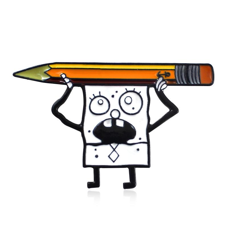 SpongeBob with Pencil Cartoon Brooch: Creative Animation Character Design