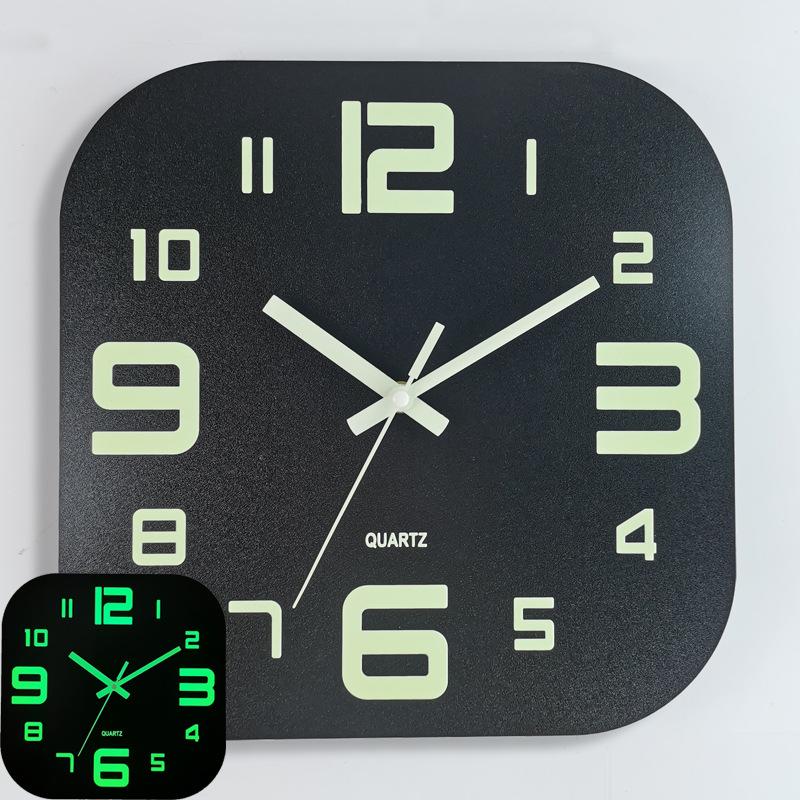 

30cm Square Luminous Wooden Wall Clock Silent Clock MDF Wood Grain Luminous Creative Fluorescent Clock