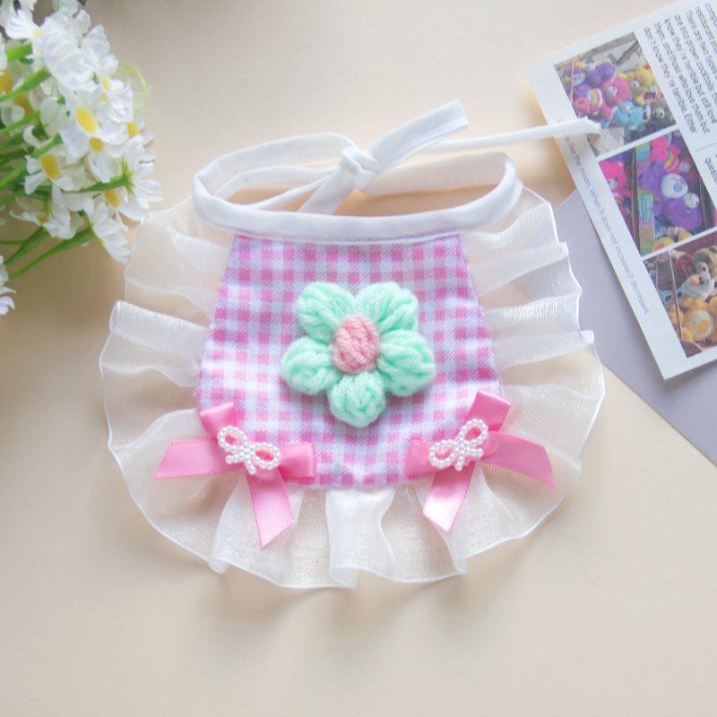 Cute Animal Bib Necklace for Small Medium Dogs All Season Unisex Collar Accessories Adorable Lattice Lace Up Pet Puppy Neck Wear