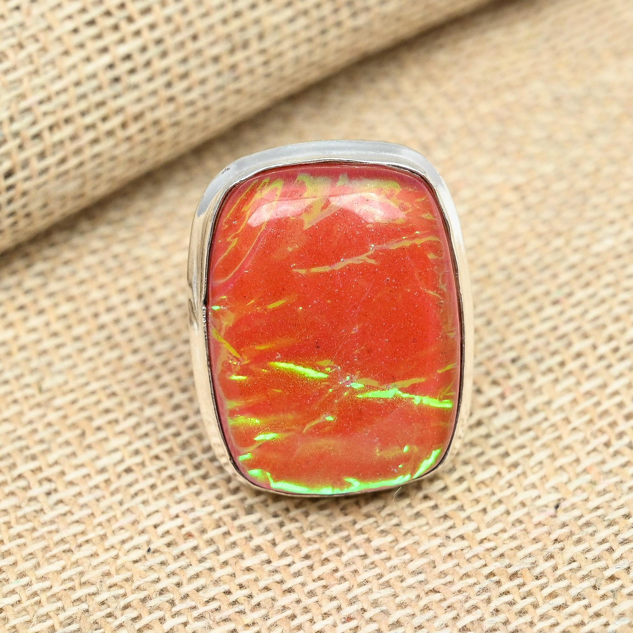 

Оранжевый австралийский тройной опаловый драгоценный камень стерлингового серебра 925 пробы квадратной формы кольцо ручной работы 8.5 оранжевый