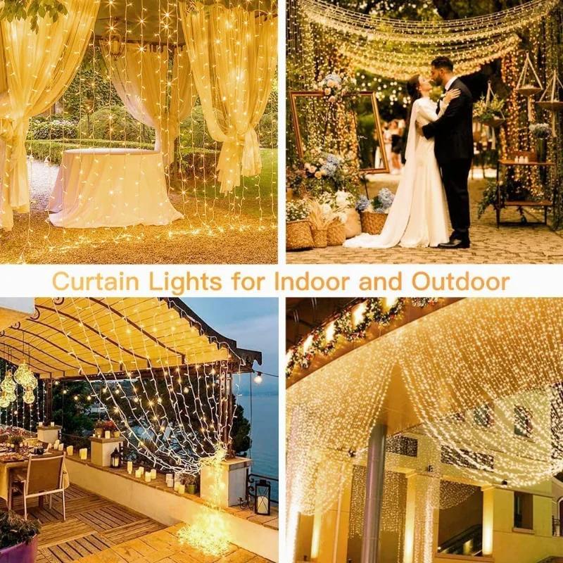 Vorhang LED Lichterkette mit 8 Modi Fernbedienung Girlande Lichter für Weihnachten Hochzeit Party Dekorationen Zimmer Fenster Lichter