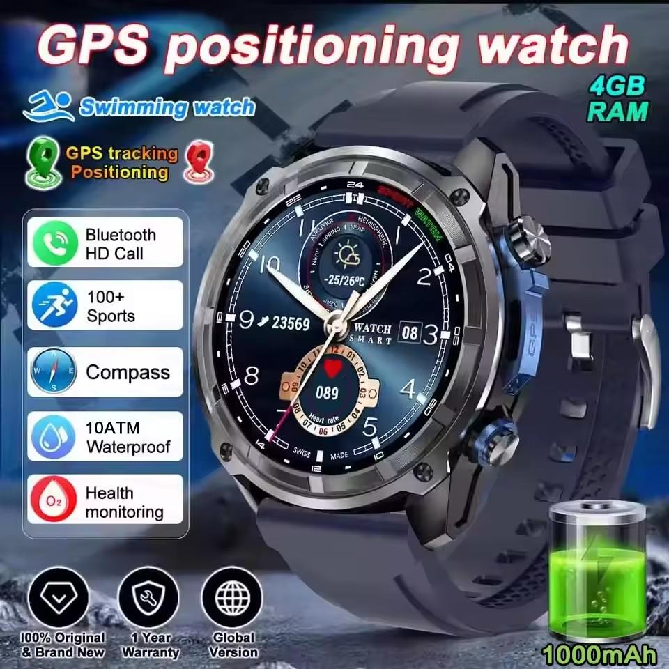 2026 Nuovo Uomo Outdoor Batteria 1000mAh Mappa GPS Smartwatch Memoria Interna 4GB Orologio AMOLED Chiamata Bluetooth Impermeabile Sportivo Smartwatch