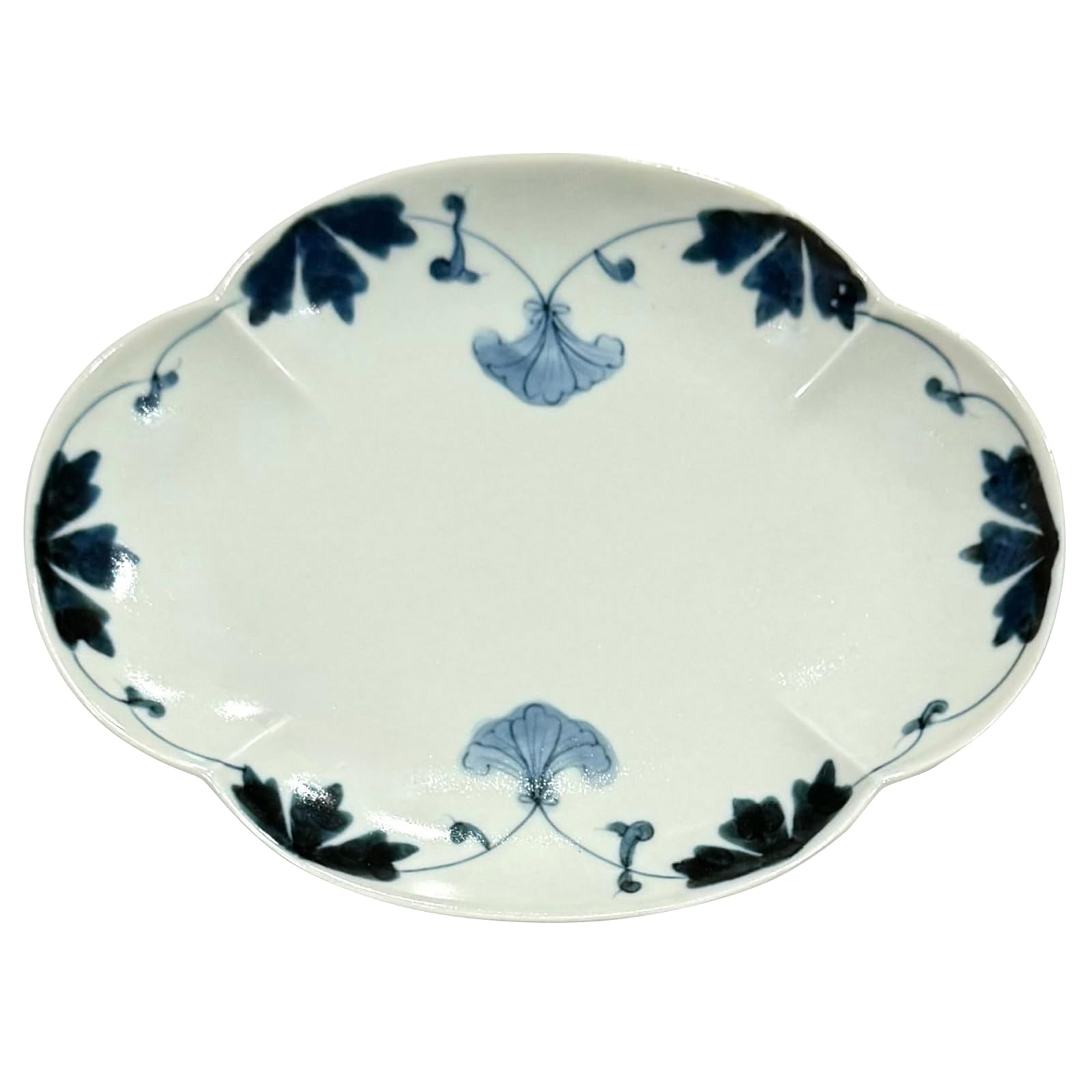 

Arita ware plate, hand-painted, Kanazen Pottery, antique dyed peony and quince design, medium oval plate, approximately 20 x 14 cm