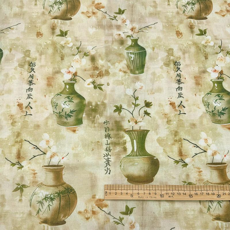 

0.5m/1m/2m Chinese Style Retro Bottle Printed Encrypted Cotton Linen fabric for Decorative Tablecloth Curtain Handmade DIY Cloth 50x150cm