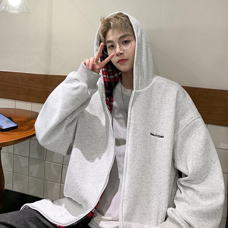 Men s Plaid Patchwork Hooded Cardigan – Unisex Casual Spring/Fall Heavyweight Jacket 2XL