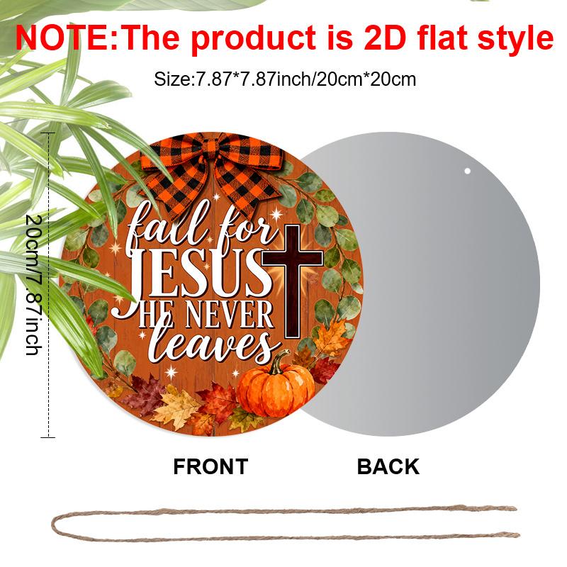 2D Flat Jesus Fall Aluminium Sign with Bow & Cross Pattern - Thanksgiving Figurine Ornaments - Ideal for Front Door, Wall, Porch, Fence Decor - Ideal