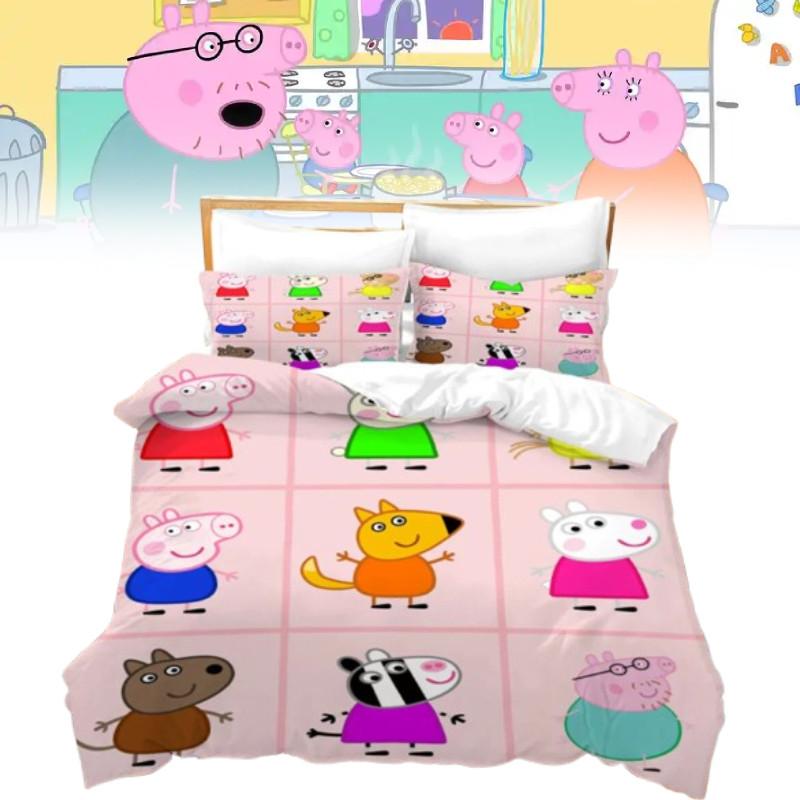 Peppa Pig 3D Digitaldruck Bettbezug Kissenbezug Set für Kinder Schlafzimmerdeko