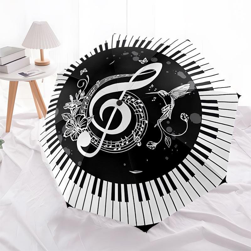 Music Notes Piano Keys themed Eight rib Automatic Folding Umbrella Is Suitable for Both Men and Women, Making It A Perfect Christmas and Val