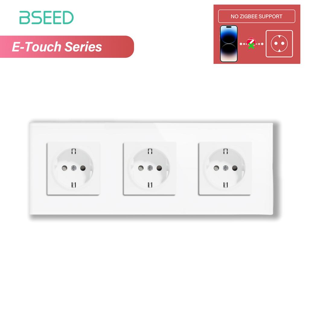 BSEED 1/2/3/4Gang Zigbee Touch Switch Glass with EU Sockets Smart Wall Light Switch Touch Screen Backlight E Series