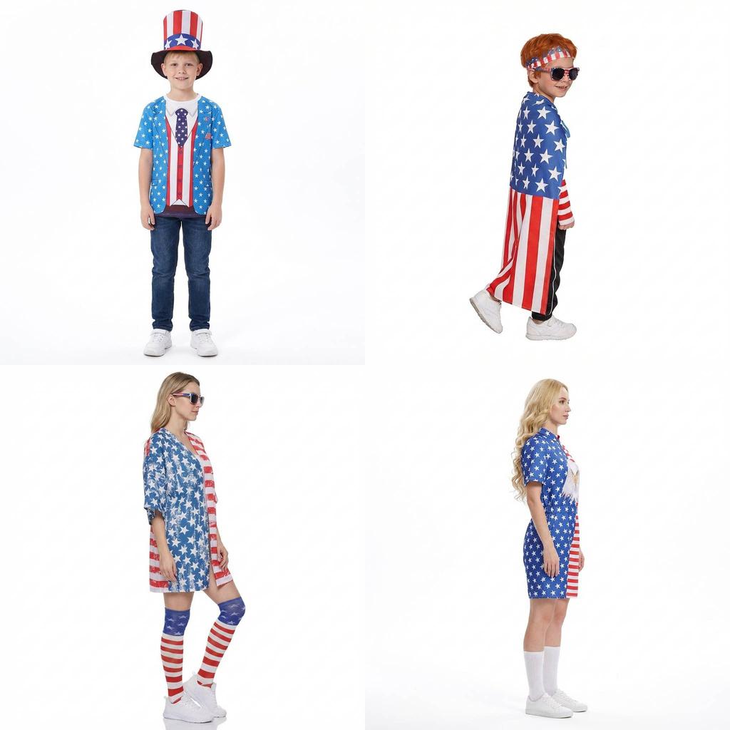 Independence Day Costume Unisex Uncle Sam Hawaiian Jumpsuit For Stage Performances