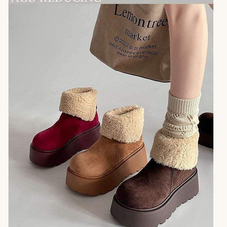 Fashion turning hair to increase the height of snow boots for children in autumn and winter 2025 New velvet thickened-soled mango head Birkenstock
