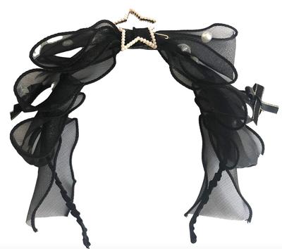 Lolita Lace Star Headband Gorgeous Frill Gothic Lolita Bowknot Cosplay Hair Ornament Hair Accessory Moe Cute Maid Cafe Women's [J's Select] (Black)
