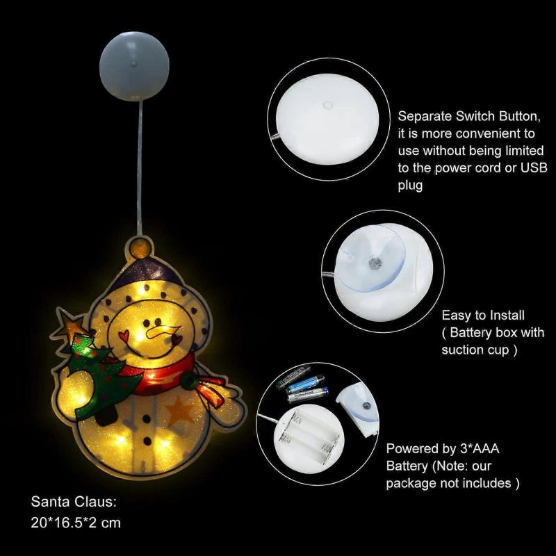 LED Christmas Window Clings Snowman Decorations LED Window Suction Cup Battery Box Christmas Window Clings- Winter Wonderland Xmas Party Supplies