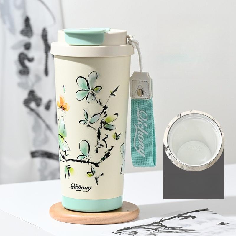 

Креативная термокружка в китайском стиле, портативная офисная кружка для двойного питья, дорожная кружка с высокой ценностью, керамическая внутренняя вставка, кофейная чашка 500ML синий