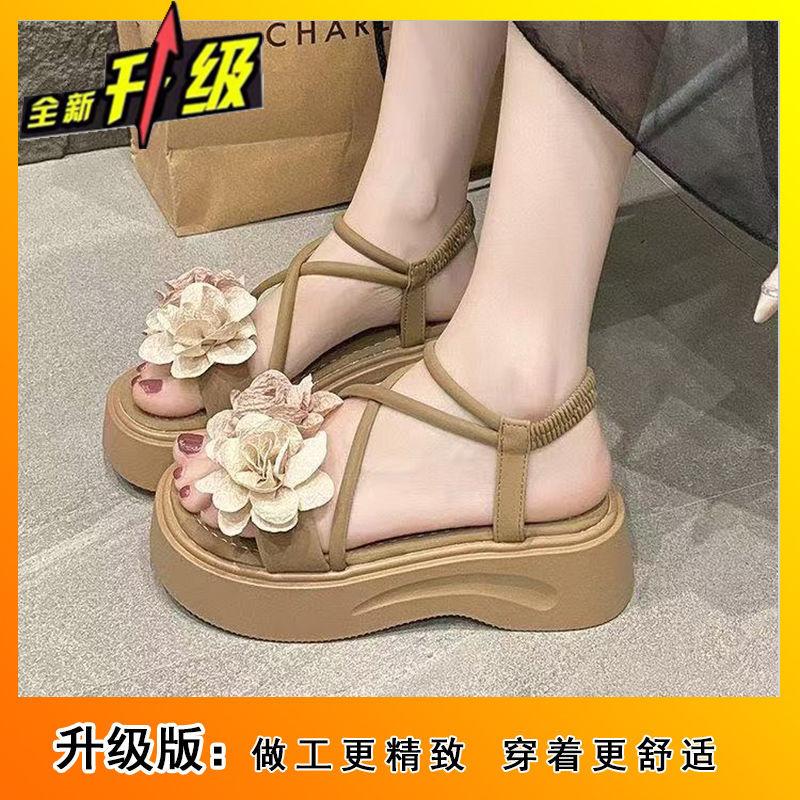 With skirt sweet beach sandals female summer 2025 new fashion fairy wind platform high heel flower sandals female
