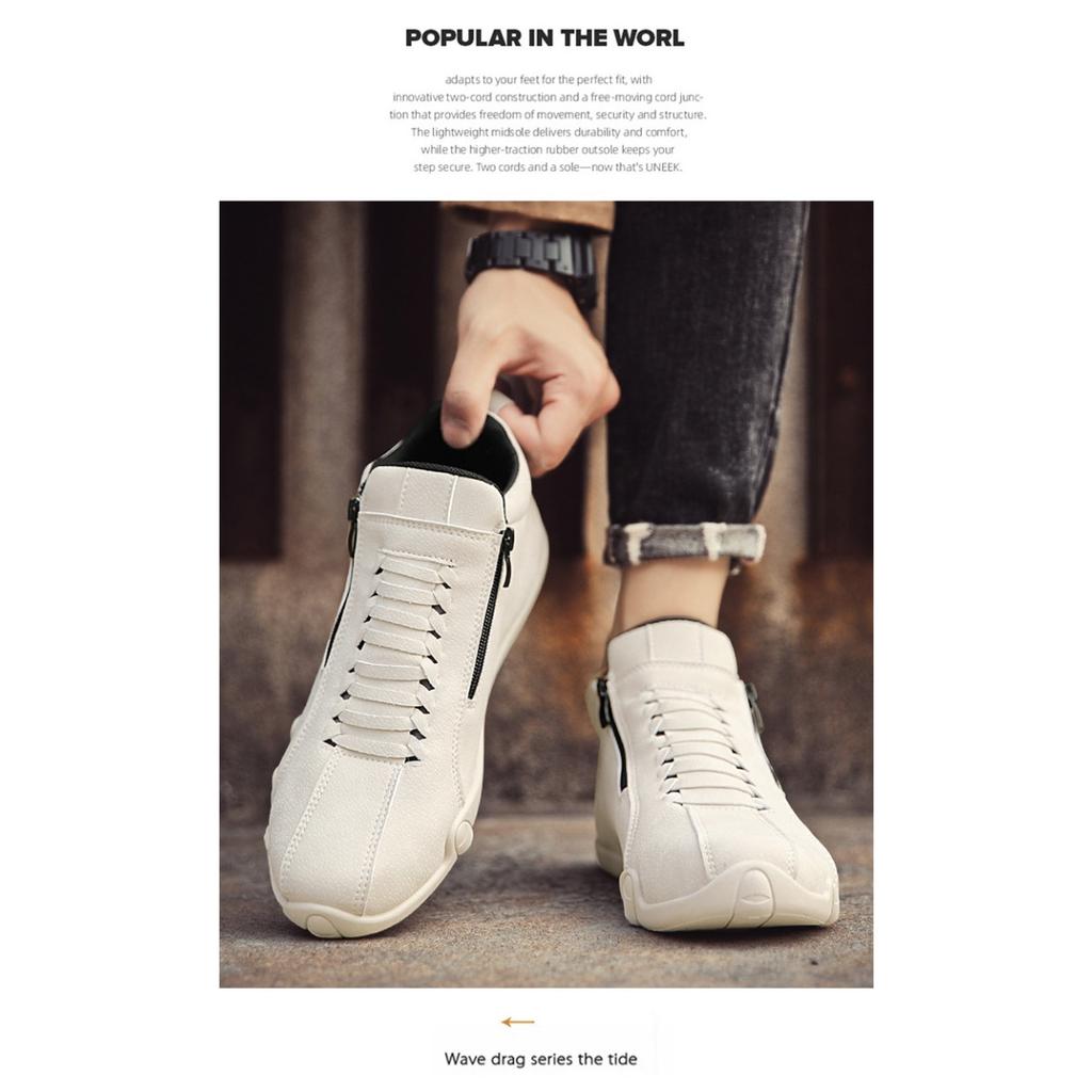 High-top Leather Shoes Men, A Stirrup Side Zipper Casual, Korean Leather Five Fingers White Shoes Tide Shoes