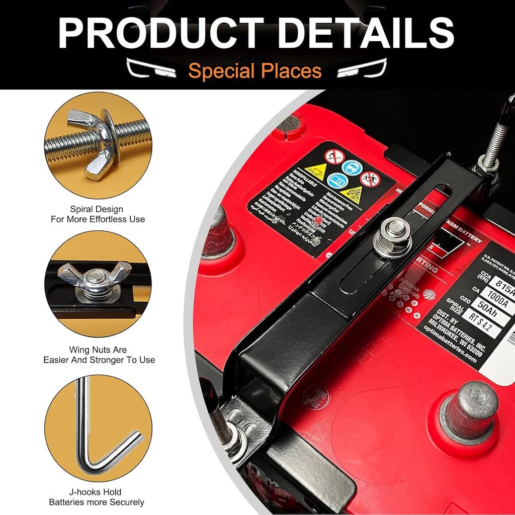 Adjustable Battery Hold Down, Premium Stainless Steel Battery Crossbar With 11 Inches/ 27 Cm J Bolts, Universal Rust-Resistant Battery Tie Down