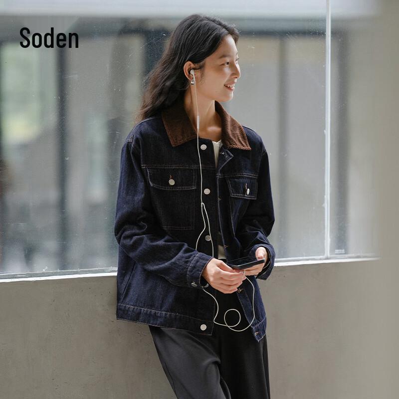 

WHIteALLUSION Women s Vintage Corduroy Patchwork Denim Jacket M