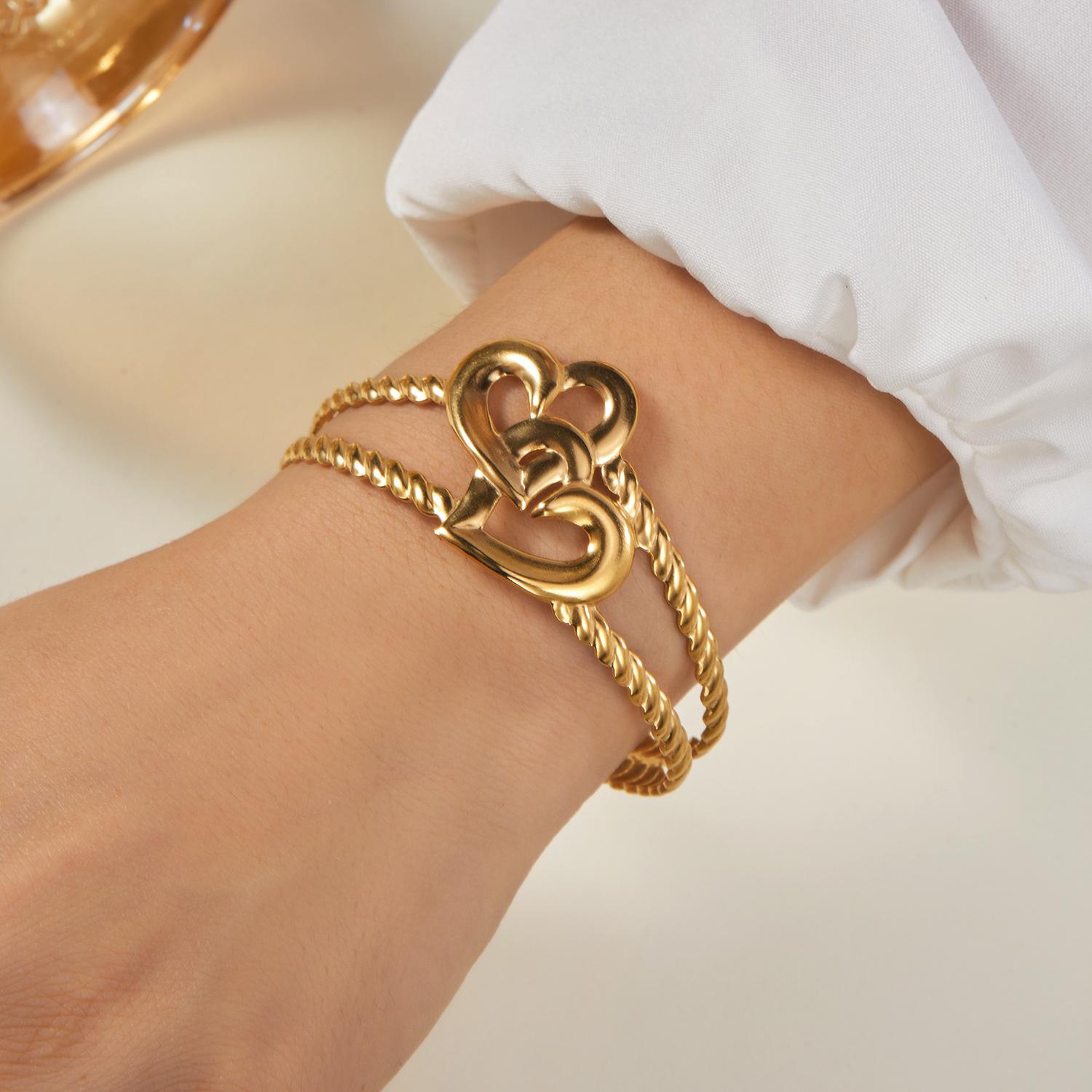 Delicate Pressed Flower Stainless Steel Bracelet for Women Vintage Bow Heart Pattern Dot Bangle Friendship Jewelry Gifts