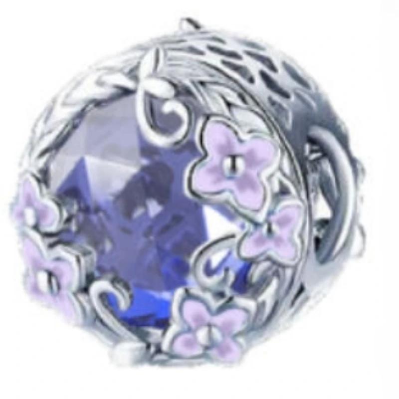 Colgantes de plata de ley S925 con forma de gato, perro, mariposa, flor y cadena de seguridad de color morado, aptos para pulseras originales DIY