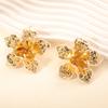 European and American temperament exaggerated metal fold three-dimensional stroke dripping oil flower earrings fashionable light luxury stud earrings