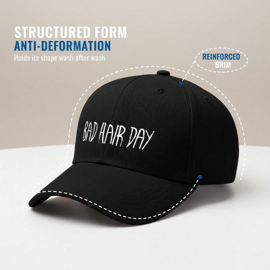 [Black Baseball Cap] Letter "BAD HAIR DAY" Print Polyester Adjustable Breathable Casual Streetwear Daily Wear Baseball Hat - Dad Cap
