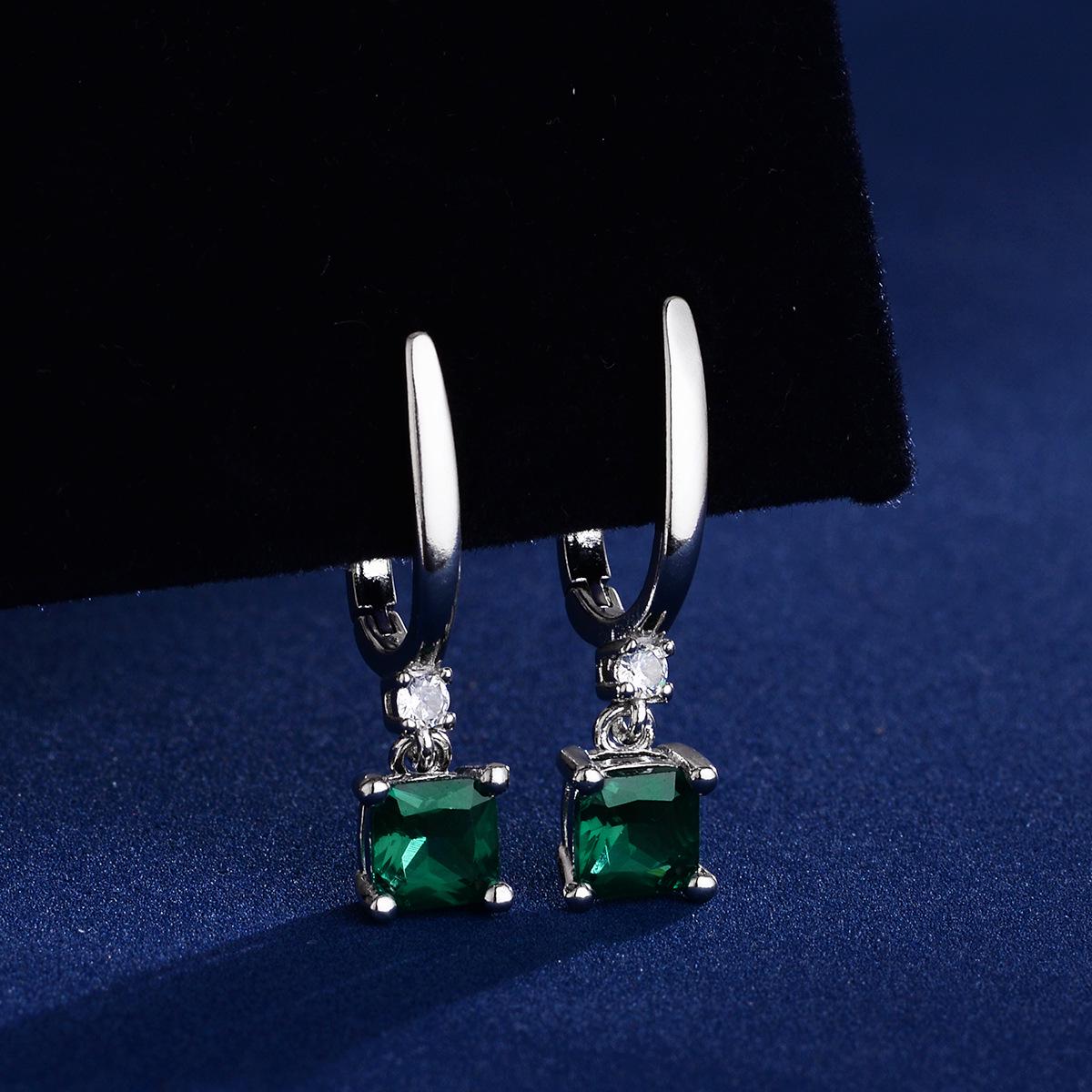 Emerald Diamond Water Drop Square Stud Earrings: Elegant Retro Fashion for Women