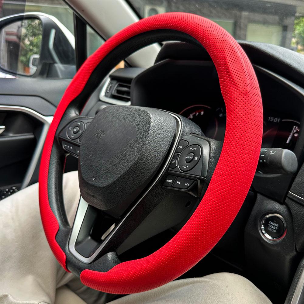 Steering Size 36-38cm Universal Non-slip Round Breathable Leather Car Steering Wheel Cover Protector Suitable Auto Accessories