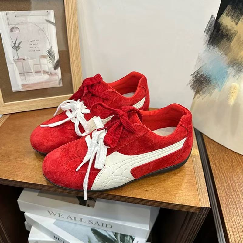 6cm Inner Height Increase German Training Shoes Women's 2025 New Versatile Flat-soled Retro Forrest Gump Shoes Red Leather Casual Shoes