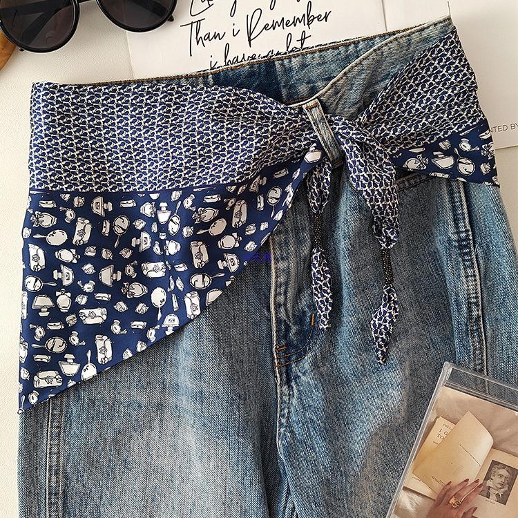 Koreańska damska warstwowa trójkątna jedwabna chusta - modny dodatek do talii na rok 2025 do dżinsów