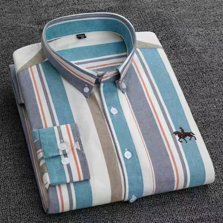 Men's 100% Cotton Oxford Long Sleeve Embroidered Casual Shirt