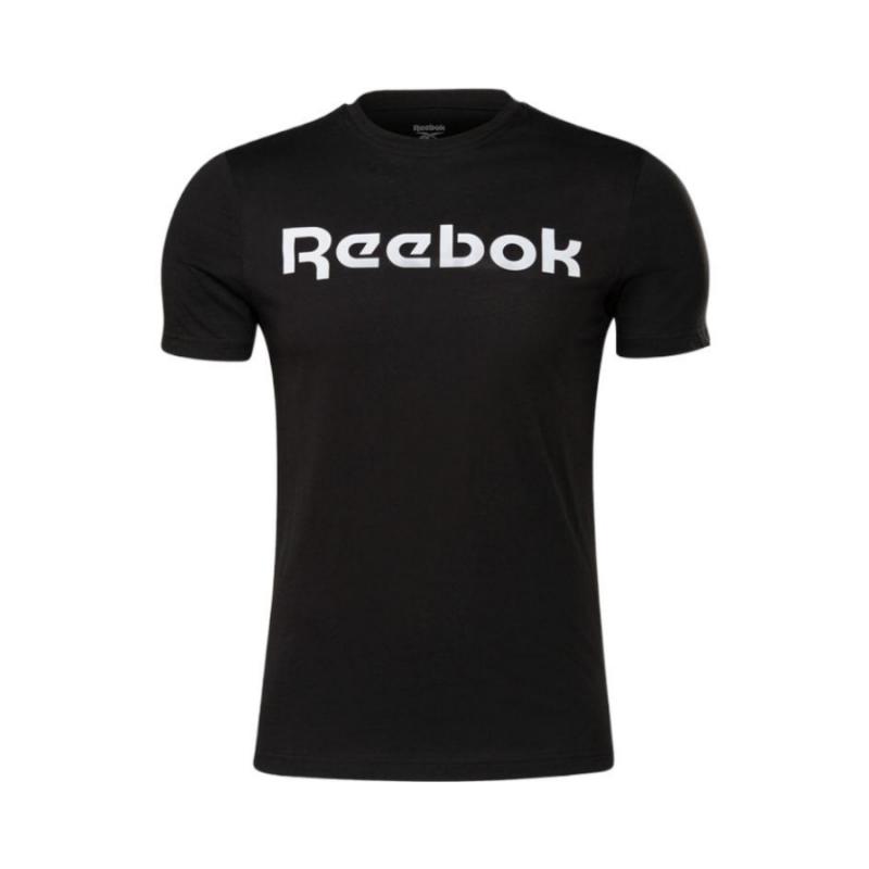 

Reebok Indoor Fitness Letter Print Training Crew Neck Short Sleeve T-Shirt Men Tops Black GJ0136