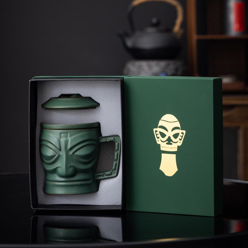 Sanxingdui mask office cup merchandise souvenir ceramic tea set business company activities museum collection gifts
