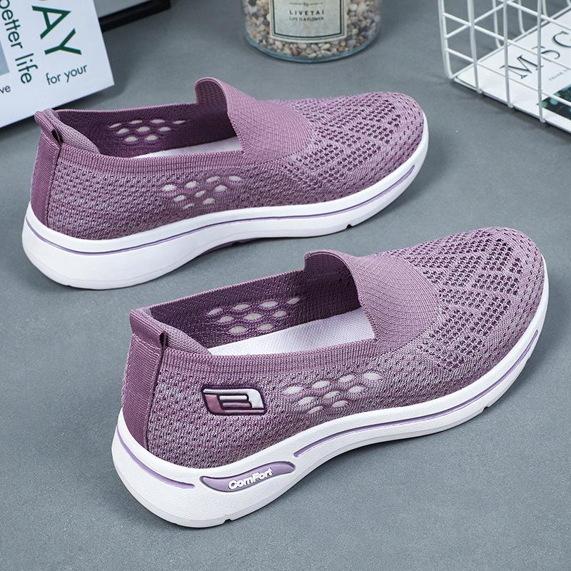 Shoes Women's Old Beijing Cloth Shoes Middle-aged and Elderly Mother Shoes Flying Woven Breathable Casual Shoes One Pedal Flat Shoes Single Shoes
