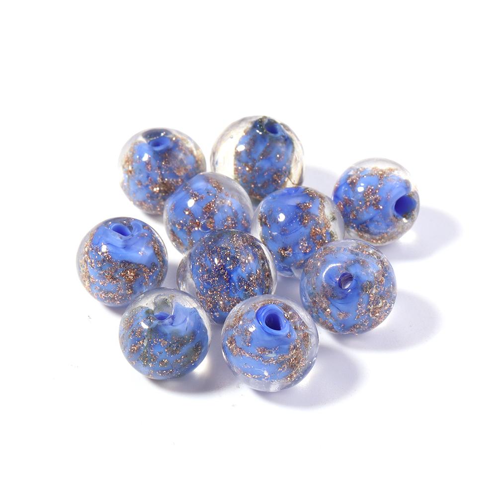 10pcs 8/10/12mm Lampwork Beads Colorful Golden Sand Glass Round Loose Beads For Jewelry Making DIY Bracelet Earrings Accessories