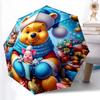 1pc Sturdy 8-Bone Auto Umbrella, Pooh Bear Rainbow Floral Umbrella, Digital Printed, Foldable Umbrella for On-the-Go Outdoor Use