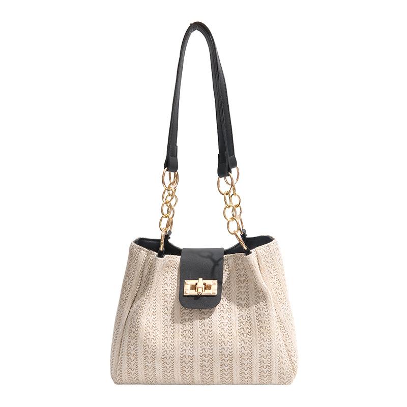 

Spring woven big bag women s new trendy shoulder bag large capacity versatile tote bag чёрный