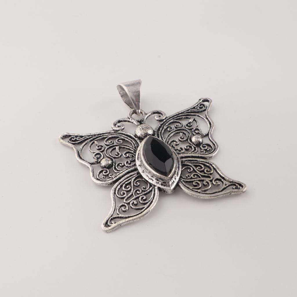 Black Onyx Gemstone 925 Sterling Silver Jewelry Handmade Women Pendant 1.5" CP-41-16