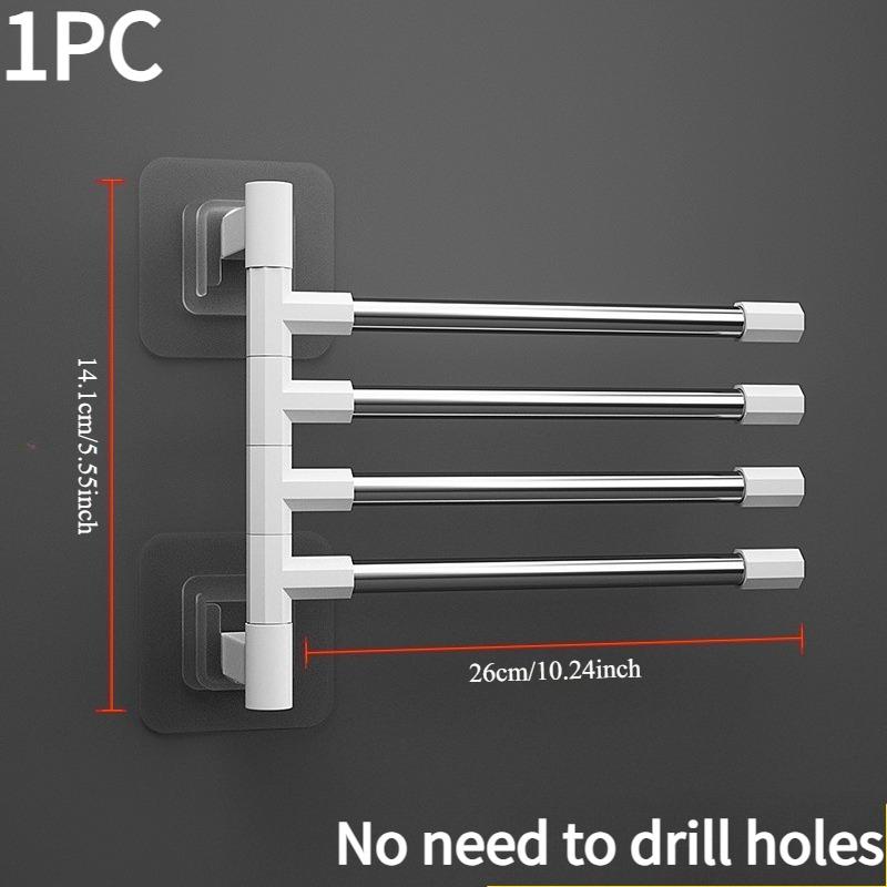 

1PC bathroom non-punching rotating towel rack wall-mounted movable rod towel bar toilet hanger rack hanging rod drying белый