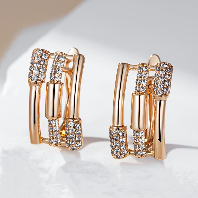 Wbmqda 585 Rose Gold Color Geometric Zircon Drop Earrings For Women Simple  Creative Design High Quality Daily Jewelry